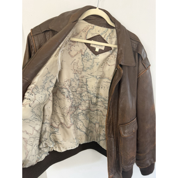 Vintage Charles Klein Distressed Brown Leather Bomber Jacket Men’s Medium - Picture 7 of 13